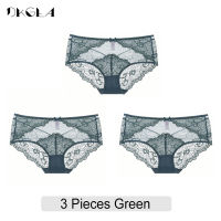 Top Sexy Panties Transparent Women Underwear Lace Plus Size Briefs High-Rise 3 Pcs Green Gray Black Embroidery Flowers Lingerie