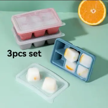 Glacio Ice Cube Trays Silicone Combo Ice Molds - Set of 2, Sphere Ice Ball Maker with Lid & Large Square Molds, Reusable and BPA Free, Gray