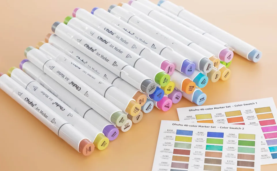 Ohuhu Honolulu Series Alcohol Based 48 Colors plus Colorless Blender Dual  Tipped Art Markers for Coloring and Sketching for Kids and Adults (Chisel