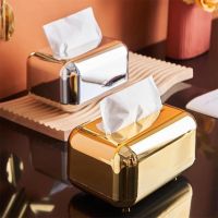 Luxury Golden Tissue Boxes Storage Napkin Holder Kitchen Tissue Box Paper Case Organizer Ornament Craft Desktop Tissue Holder