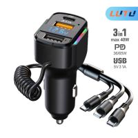 65W USB Car Charger Quick Charge QC4.0 QC3.0 FCP AFC Type C Car USB Fast Charging 3 in 1 Fast Charging Cable For iPhone Huawei