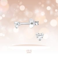 IRIS JEWEL ต่างหู Silver925 ประดับเพชร Cubic zirconia Crystal( Silver Heart 3mm Ear Studs with Cubic Zirconia )