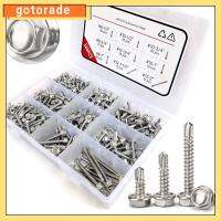 GOTORADE 380Pcs 410สแตนเลสสตีล สกรูเกลียวปล่อยสำหรับโลหะ #8 #10 #12 1/2 "ถึง2" ชุดแยกสกรูเจาะด้วยตนเอง สกรูโลหะสกรู สกรูโลหะแผ่น โลหะสำหรับตกแต่ง