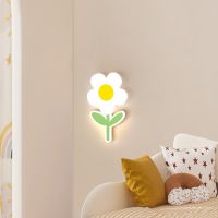 Contemporary and contracted green flower wall lamp girl child room sunflower wall lamp children bed sweet little bracket light ❤