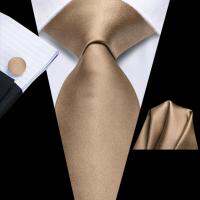 2023 New Light Brown Solid Gift Tie for Men Fashion Brand Wedding Party Necktie Handky Cufflinks Wholesale Hi-Tie Designer Nails Screws Fasteners