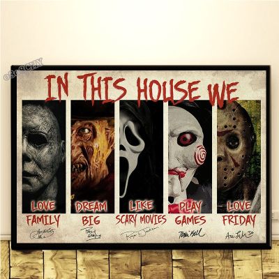 Canvas Painting Vintage Classic Horror Movie Poster In This House We Dream Big Pictures Scary Movie Mural Picture Wall Decor Wall Décor