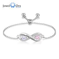 JewelOra Personalized Engraved Name Infinity Bracelet with 2 Birthstones Custom Zirconia Adjustable Chain Bracelets for Women Keyboard Accessories