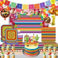 ♞✎№ Mexico Fiesta Cactus Theme Party Disposable Tableware Paper Plates Cup Napkins Taco Balloon Mexican Party Favors Decor Supplies