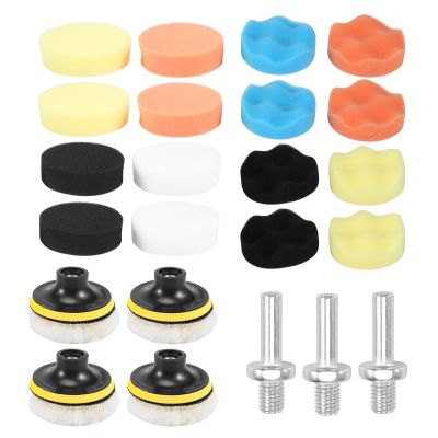 25 Pack 3 inch Polishing Pads, Sponge Buffer Pads Set Kit With M10 Drill Adapter, Compound Auto Car Polisher