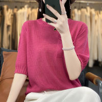New 2023 Summer Elegant Slub Cotton Pullover Thin Round Neck Regular Sweater Womens Knitted Sweater 2023
