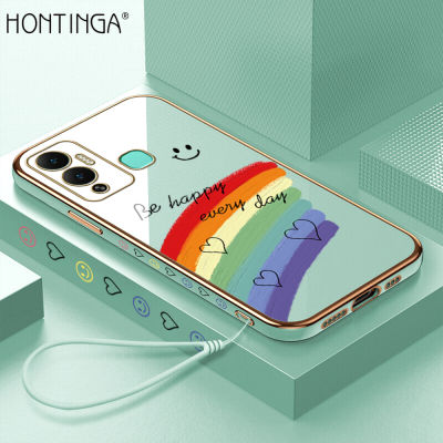 Hontinga ปลอกเคสสำหรับ Infinix Hot 12 Play Hot 12i Case Smile Rainbow Luxury Chrome Plated Soft TPU Square Phone Case Full Cover Camera Protection Anti Gores Rubber Cases For Girls