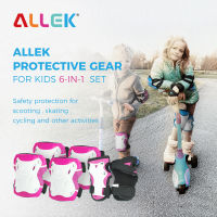 Allek Protect Grear for Kid 6-in-1 set Knee Wrist Guards Elbow pads Bicycle Skateboard Scooter Ice Skating Roller Guard