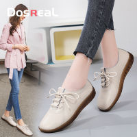 DOSREAL สีขาวรองเท้า Oxfords สำหรับผู้หญิงรองเท้าหนังสุภาพสตรีฤดูใบไม้ผลิเดินรองเท้าแตะรองเท้าบัลเล่ต์ไม่มีส้นรองเท้าผ้าใบรองเท้าสตรี Oxford