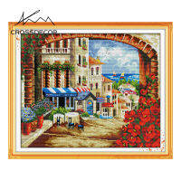 Crossdecor Cross Stitch ชุดด้วยวัสดุภูมิทัศน์ผ้าพิมพ์ผ้าฝ้ายโรงงาน Outlet ผ้า11CT 14CT ปักชุดสำหรับผู้เริ่มต้น Craft Handmade ตกแต่งสำหรับ Sala Wall-เมดิเตอร์เรเนียน Path