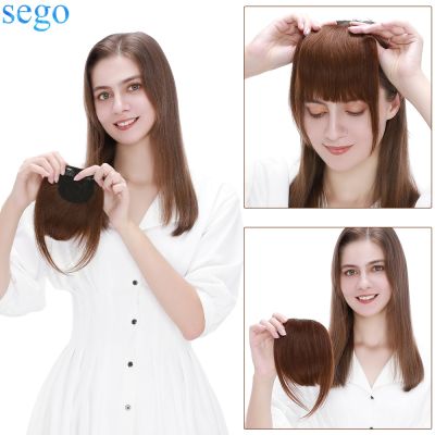 SEGO 23G Straight Real Human Hair Bangs Remy Neat Blunt Sweeping Side Bangs 2 Clip ins Front Fringe Natural Hairpieces