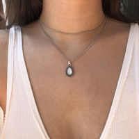 Vienkim Multi Layer Vintage Silver Color Drop Stone Pendant Natural Stone Necklace Boho Jewelry Women Girl Jewelry Gifts 2021