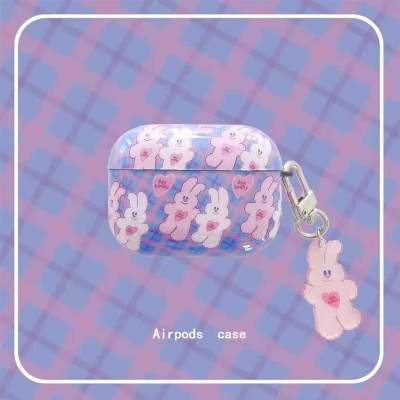 Cartoon Pink Rabbit Case for AirPods 1 2 Pro 3rd New Case Cute Purple Bluttooth Earphone Charging Box Cover with KeyChain Headphones Accessories