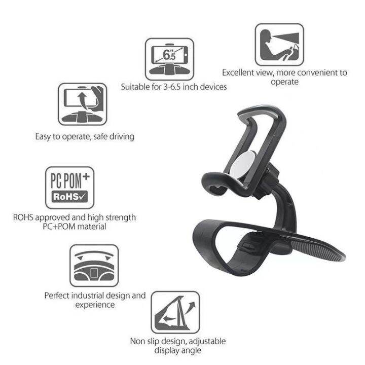 Car Phone Holder,Rotating Dashboard Clip Mount Stand, 360Degree