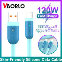 VAORLO 120W USB To Type-C สายชาร์จเร็ว Type C ไปยัง Lightning PD ซิลิโคนสายส่งข้อมูลสามารถใส่ได้กับ iPhone ที่ชาร์จสาย14 Promax 13pro 12สำหรับ Huawei OPPO Realme โทรศัพท์