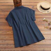 ZANZEA Women Cotton Short Sleeve Turn-down Collar OL Style Loose Blouse