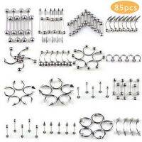 85Pcs/set Men Women Tongue Eyebrow Lip Nose Navel Belly Rings Surgical Steel Nipple Body Piercing Jewelry