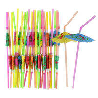 50Pcs ผสมสี Tropical ร่ม Parasol Straws หลอดพลาสติกค็อกเทลน้ำผลไม้อุปกรณ์ฮาวาย Party Beach ดื่ม Decor