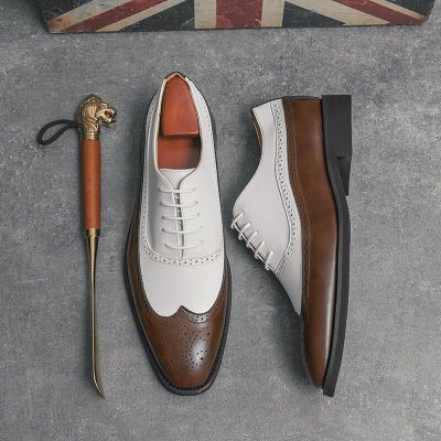 New Block Shoes Men PU Stitching Lace-up Carved Business Dress Shoes Luxury Quality Comfortable Classic Oxford Wedding Shoes