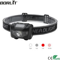 【lz】ஐ☍۩  BORUiT-Mini Farol de LED Poderoso Luz Vermelha Farol 4-Modo Impermeável Tocha Principal Camping Caça Lanterna Bateria AAA 3W