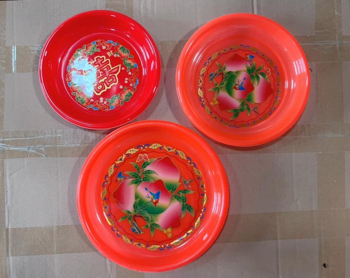 ของใช้ในบ้าน-ถาดสีแดงมลคล-ถาดไหว้คละลายคละแบบ-ถาดจัดอาหารสำหรับเทศกาลวันไหว้ตรุษจีนหรือพิธีต่างๆ