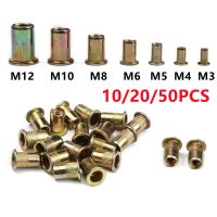 10/20/50Pcs M3 M4 M5 M6 M8 M10 M12 Rivet Nuts Carbon Steel Flat Head Rivet Nuts Knurled Nuts Rivnuts Blindnuts Nuts Insert Rivet