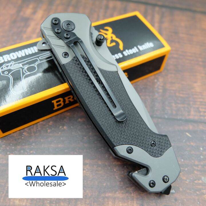 raksa-wholesale-มีดพับ-มีดพก-มีดเดินป่า-อุปกรณ์นิรภัย-ด้ามg10กันลื่น-23cm-2cr13-มีระบบดีดใบมีด-nb013