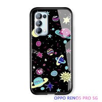 UCUC เคสโทรศัพท์เคสสำหรับ OPPO Reno 5 Pro 5G ปลอก Reno5pro การ์ตูนหรูหราสำหรับสาวดวงจันทร์ Sun Space นักบินอวกาศ NASA Galaxy Glossy กระจกเทมเปอร์กลับ Soft Edge เคสโทรศัพท์