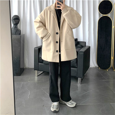 Fashion Winter Jacket Harajuku Men Thick Warm Blend Coat Youth Solid Color Casual Woolen Overcoat Uni Autumn Winter Loose Tops Oversized Couple Korean Jackets Clothing