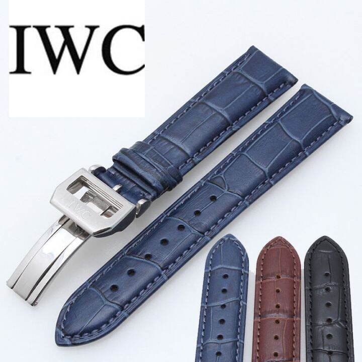 Leather watch strap accessories for IWC IWC stainless steel folding buckle leather strap IWC
