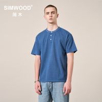 SIMWOOD 2023ฤดูร้อนใหม่ O Versize เฮนรี่ปก R เสื้อยืดผู้ชายผ้าฝ้าย100 280กรัมผ้าระบายอากาศท็อปส์ที่มีคุณภาพสูง Tee