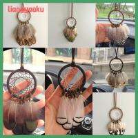 LIANGYAOKU บ้าน Boho รถที่มีเสน่ห์ทำด้วยมือกริดที่ดักฝันขนาดเล็กเครื่องประดับในรถยนต์ตัวแขวนตกแต่งกระจกมองข้างภายใน