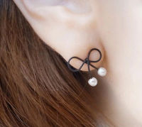 แฟชั่น Elegant Bowknot รูป Faux ไข่มุก Studs ต่างหูเครื่องประดับสตรี