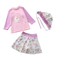 Swimwear For Kids Girls Summer Swimsuit Three-piece Bikini Set Cartoon Print Swimming Beachwear Children Clothes With Swim Cap