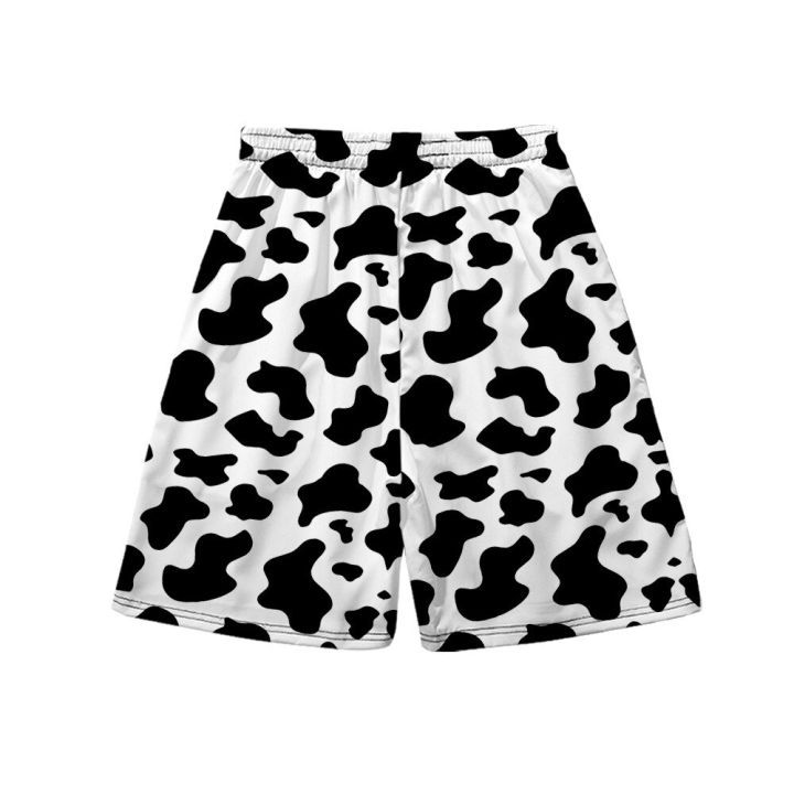 กางเกงขาสั้นบอร์ด3d-ลายวัวสีดำสีขาวสำหรับผู้ชายกางเกงเดินชายหาดกางเกงว่ายน้ำเสื้อผ้าชายหาดฤดูร้อนแห้งเร็ว