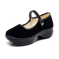 Office lady black working shoes New Woman Canvas Loafers Shoes Thick Nurse Work Shoes