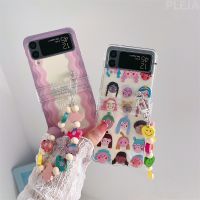 {OLI STUDIO}การ์ตูน CuteWave PhoneCase สำหรับ SamsungZ3 4พับสายคล้องมือปกแข็งสำหรับ ZFlip3 4