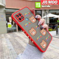 เคส JIUMOO สำหรับ OPPO เคส A15 A15s A35 4G,เคสแฟชั่นลายหมีสุขสันต์วันหมีมีน้ำค้างแข็งโปร่งใสขอบสี่เหลี่ยมด้านข้างแบบแข็งปลอกซิลิโคนกล้องกันกระแทกเคสนิ่ม