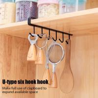 Iron 6 Hooks Storage Shelf Wardrobe Cabinet Metal Under Shelves Mug Cup Hanger Bathroom Kitchen Organizer Hanging Rack Holder