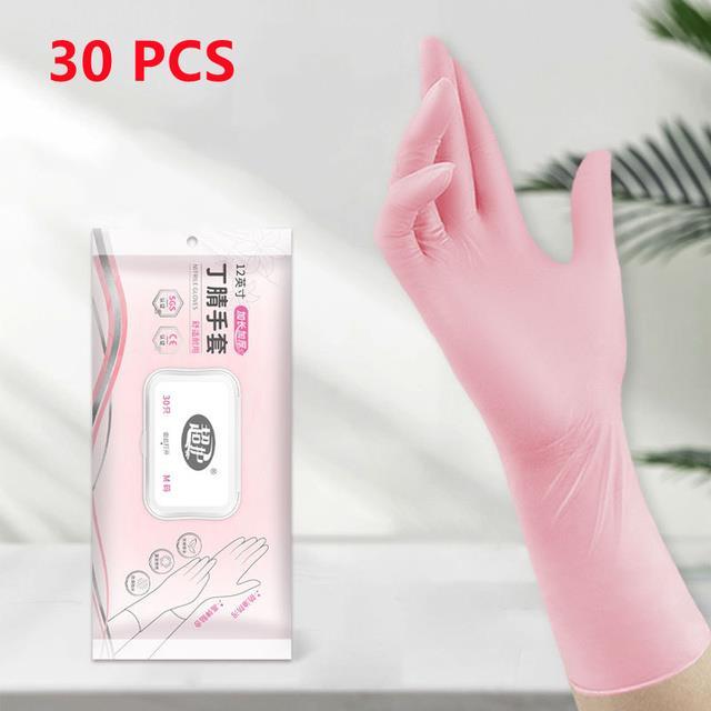 pink-nitrile-gloves-disposable-30pcs-12inch-thick-extended-cleaning-gloves-durable-household-cooking-kitchen-dish-washing-gloves