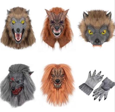 Anime Werewolf Masks Halloween Latex Rubber Cosplay Wolf Head Hair Mask Werewolf Gloves Costume Party Scary Decor Costumes