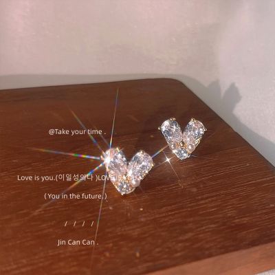 [COD] Small and fresh micro-inlaid zircon 925 silver needle-plated 14K heart-shaped stud earrings sweet temperament cute earrings factoryTH