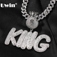 UWIN Custom ชื่อจี้สร้อยคอเงินกระเป๋า Bail Iced Out Cubic Zirconia Charms เครื่องประดับ Hip Hop สำหรับ Gift