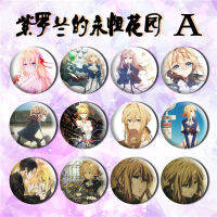 12pcsset 58MM Violet Evergarden Violet Evergarden Hawkins Benedict Blue Badge Brooch Backpack Pins Round Icons