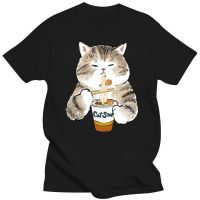 Cat Eating Instant Noodles Printing Mens Tshirt Fashion Comfortable T Shirt Oversized S XXXL Clothes O Neck Soft T Shirts Mens XS-6XL