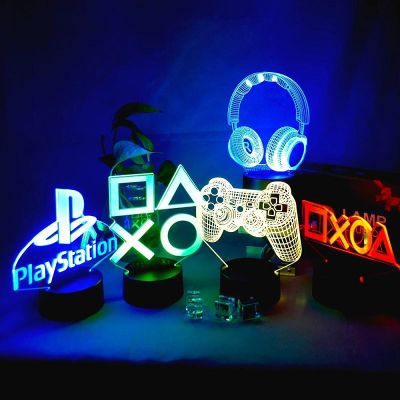 Gaming Room Desk Setup Lighting Decor 3D Visual LED Night Lamp on The Table Game Console Controller PS Icons Light Gift for Kids